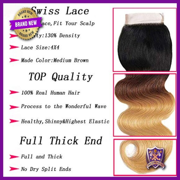 100% Virgin Brazilian Human Hair Body Wave Extensions with Lace Closure main image 5